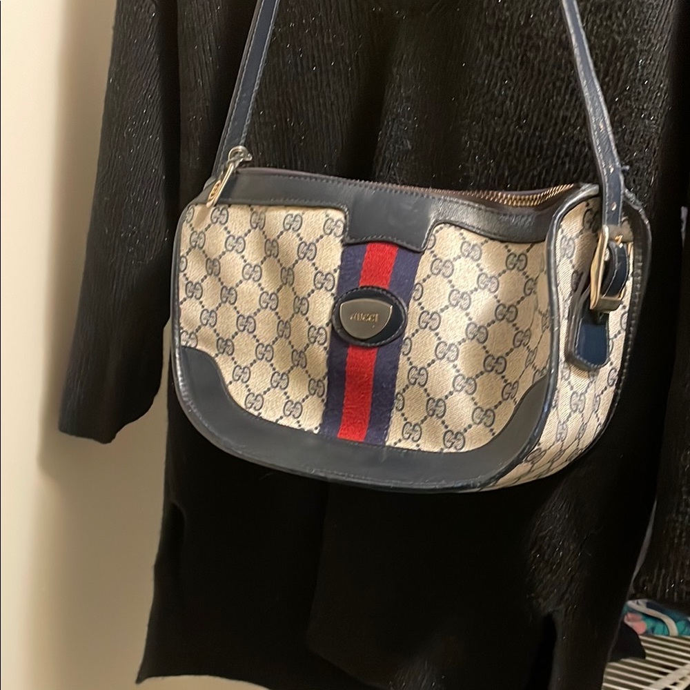 Gucci Blue and Cream Monogram Shoulder Bag